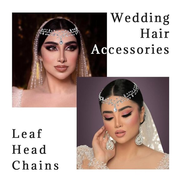 Wedding Headpiece Rhinestone Bridal Headband Silver Leaf Hair Accessory